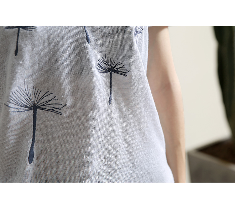 Gujia linen knit T mùa hè mát mẻ và thoáng khí văn học mới lỏng quốc gia phong cách thêu ngắn tay T-Shirt nữ áo len tăm