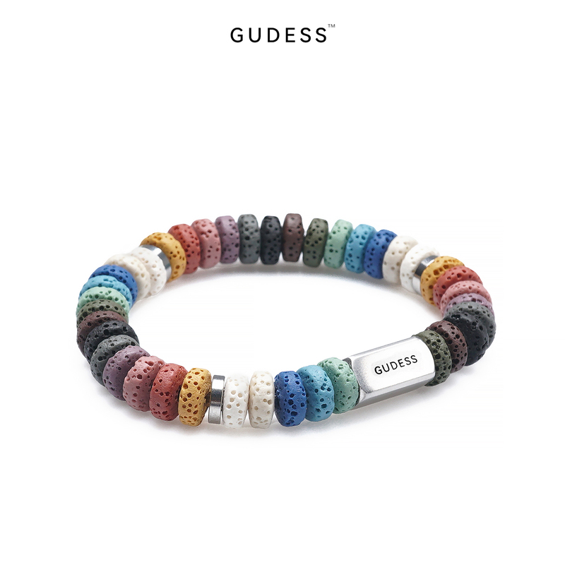 Gudess Original Natural Colored Pill Volcanic Stone Aromatherapy Bracelet Diffuser Stone Engraved Bracelet Birthday Gift
