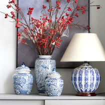 Jingdezhen antique blue and white porcelain vase flower arrangement Chinese living room decoration Magpie plum blossom ceramic storage pot