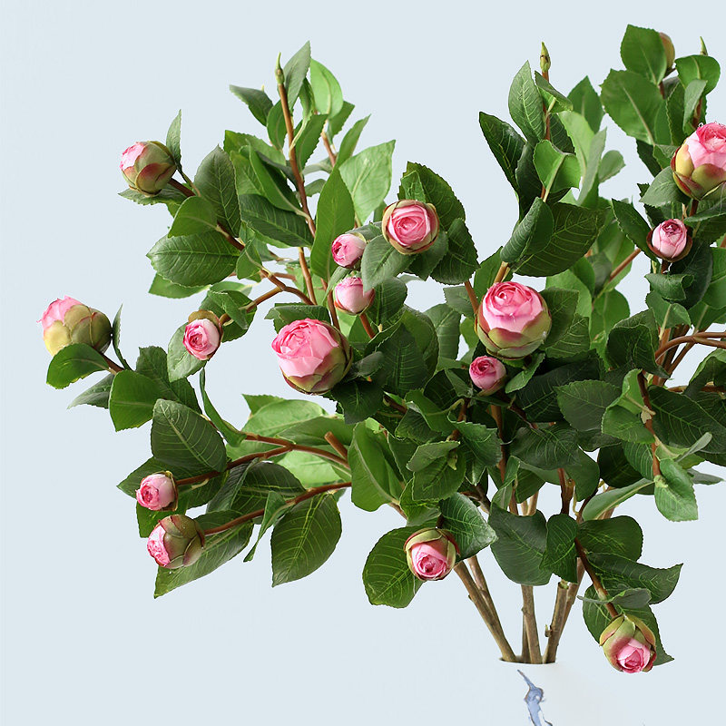 High simulation degree, leafy camellia camellia bud fake flower simulation flower living room table flower arrangement decoration flower art