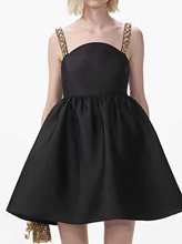 Jisoo Smart Show Same Style Self Portrait 2024 Early Autumn Classic Black Diamonds Strap Dress