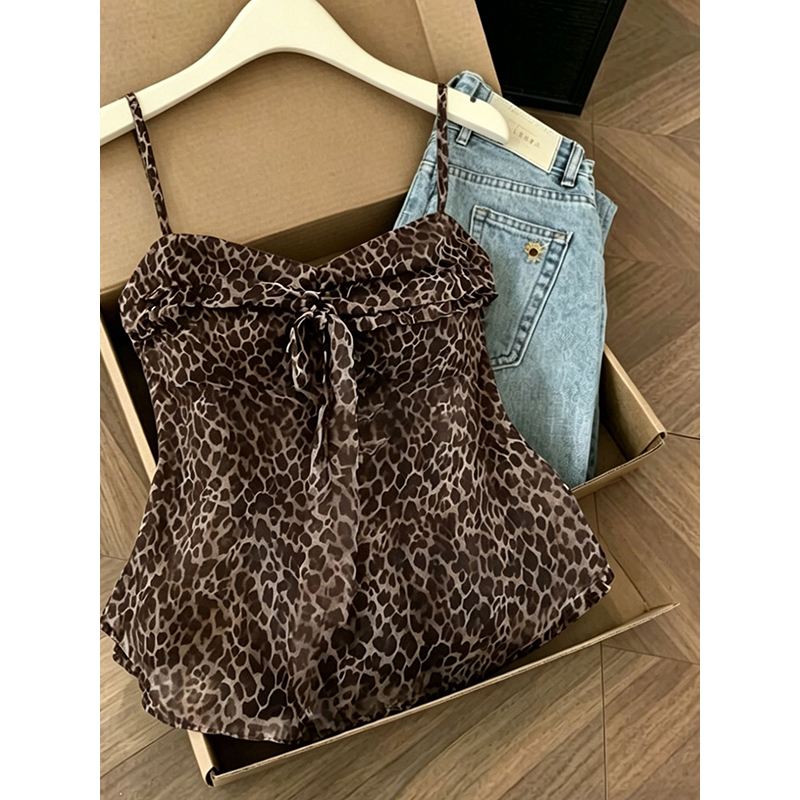 American Retro Hot Girl Style Summer New Coffee-Colored Leopard Print Camisole Women's Slim-Fit Short Sleeveless Top American Retro Hot Girl Style Summer New Coffee-Colored Leopard Print Camisole Women's Slim-Fit Short Sleeveless Top