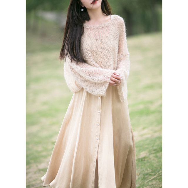 YuanYin retro ຝຣັ່ງ Hepburn ຄໍຮອບວ່າງ pullover ເປັນຮູ mohair sweater knitted ເທິງສໍາລັບແມ່ຍິງ