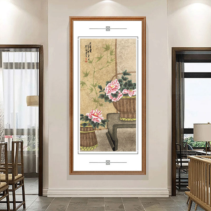 Vertical Version Peony Hanging Painting Xuanguan Decoration Painting New Chinese Flower Bird Drawings Aisle Veranda Frescoed Into The House Flowers Open Rich