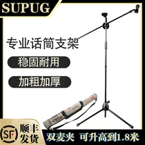 Double microphone floor standing microphone stand Performance professional raised metal lifting wireless microphone shelf with bag