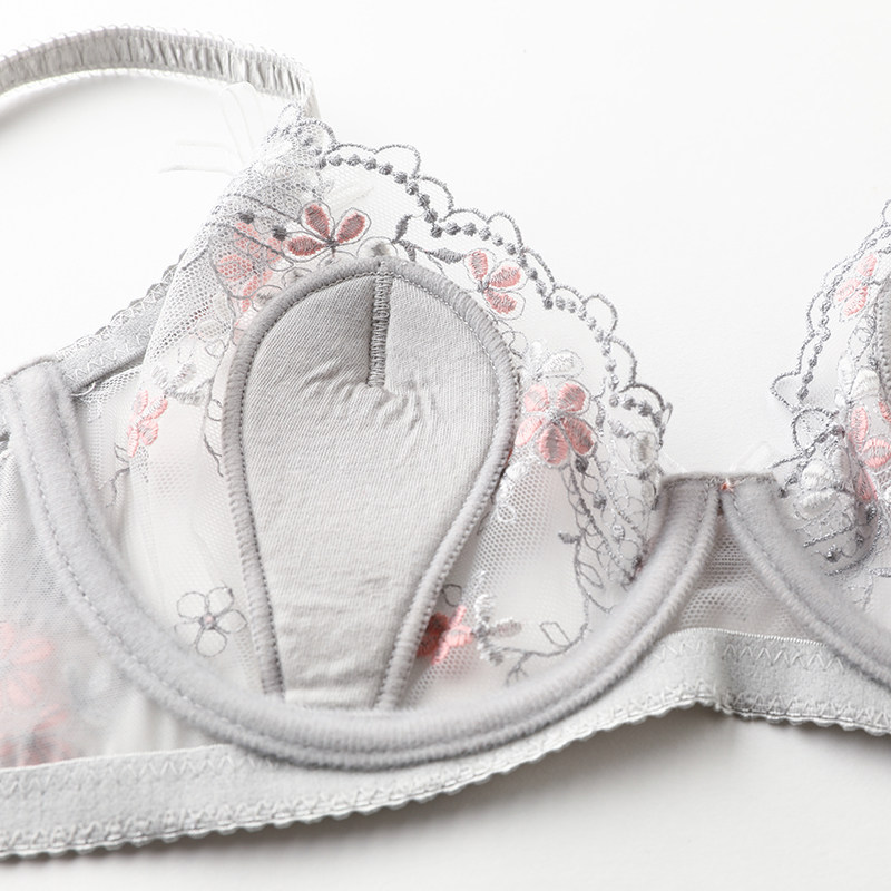 Summer super thin cup sexy lace mesh underwear complete set of sponge-free anti-bump breathable transparent bra set for women