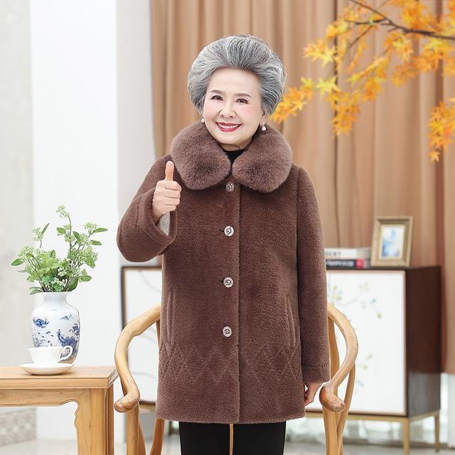 Middle-aged and elderly mink velvet coat plus velvet female mother winter coat cotton-padded jacket grandma thickened clothes warm woolen coat