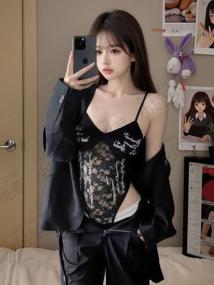 2025 섹시한 스타일 편지 di lieba 같은 미국 뜨거운 여자 고삐 목 슬링 슬림 거리 패션 레이스