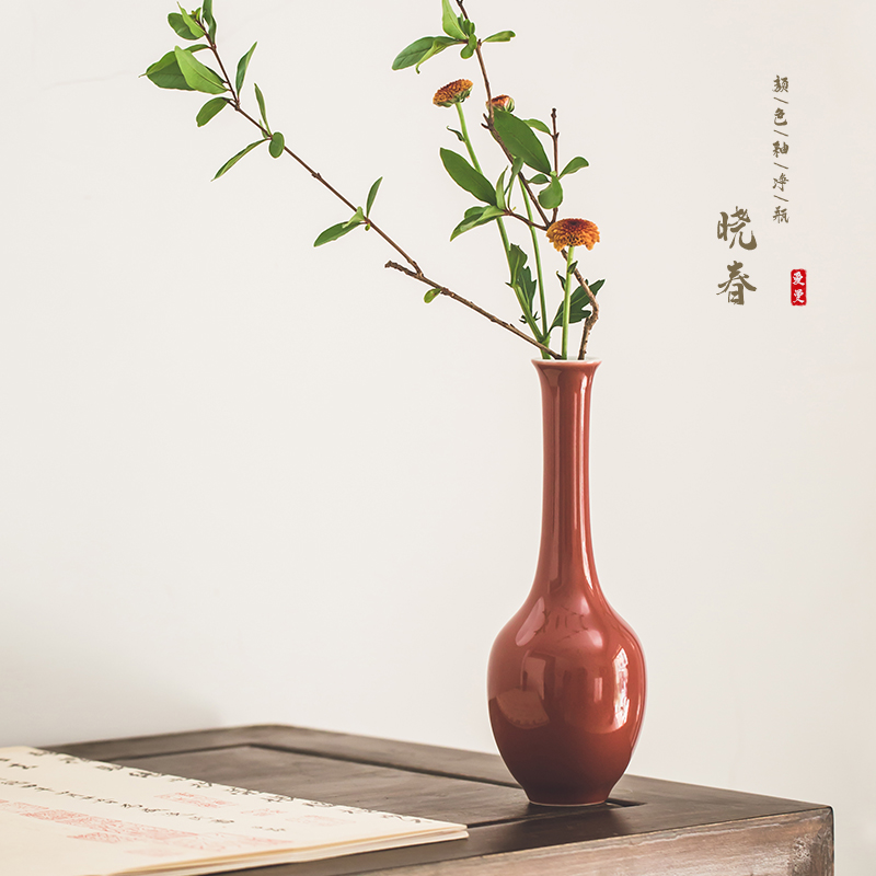 - Xiaochu - Color glaze jade bottle jade green ceramic small vase Sky blue bottle red vase tea seat flower