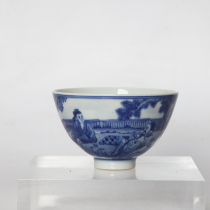 Live pure hand-made antique blue and white game picture chicken heart Cup