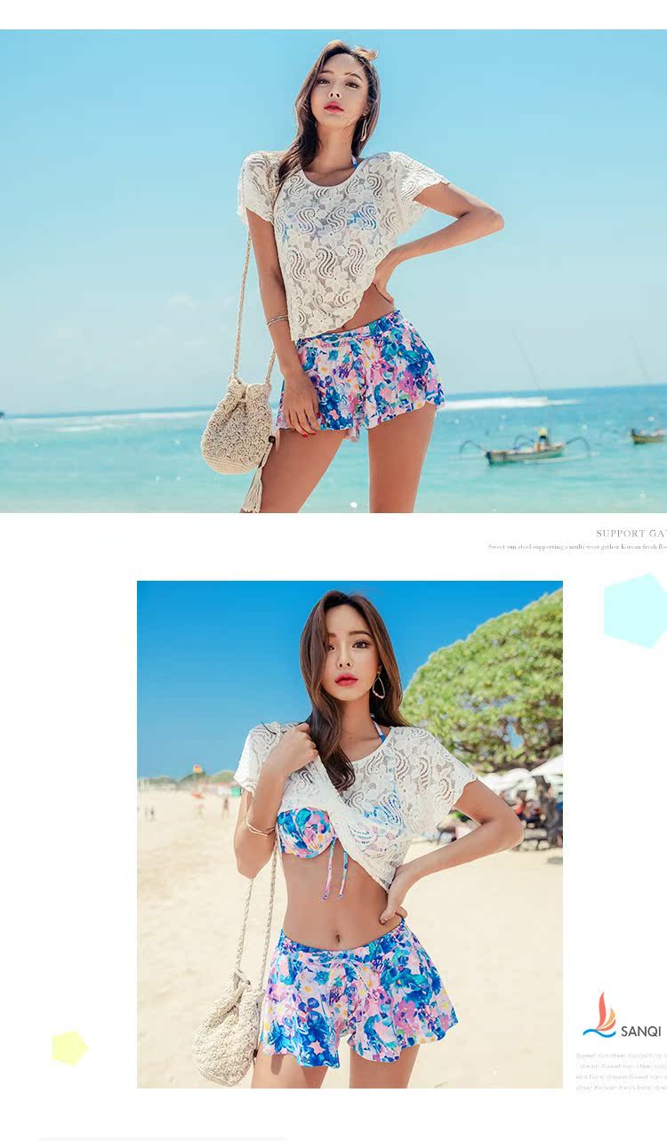 Ba bộ đồ bơi nữ bikini bikini 3 bộ in hình cô gái boxer thép tấm thu nhỏ ngực áo tắm gợi cảm suối nước nóng - Bikinis áo bơi cho người béo