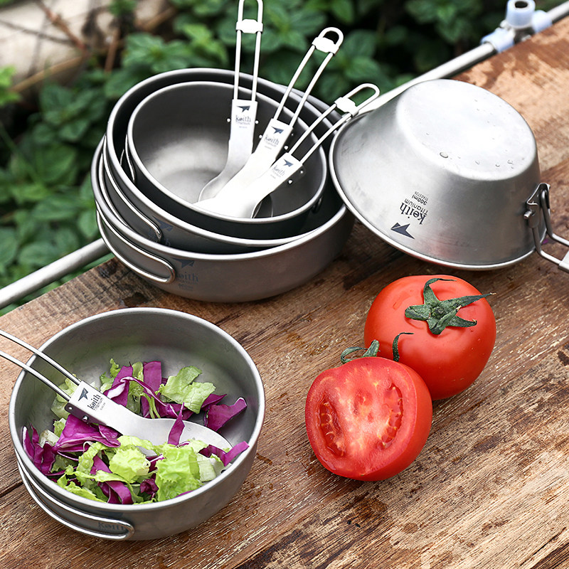 keith armor pure titanium titanium bowl camping bowl portable tableware picnic folding Bowl double Rice Bowl steamed dish dish dish