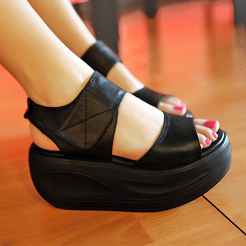 2026 New Genuine Leather Peep-Toe Velcro Platform Shoes, Fashionable Height-Increasing Trendy Thick-Soled Wedge Sandals for Women 2026 New Genuine Leather Peep-Toe Velcro Platform Shoes, Fashionable Height-Increasing Trendy Thick-Soled Wedge Sandals for Women