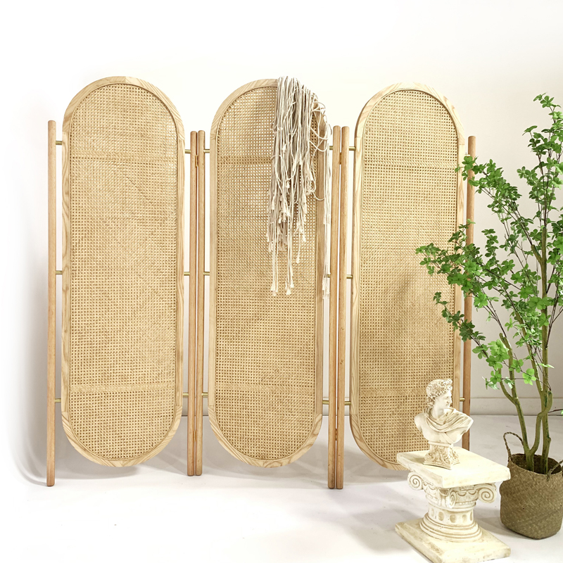 Chinese solid wood screen partition bedroom shelter for home living room Xuanguan dining room Folding Mobile bifacial rattan choreography