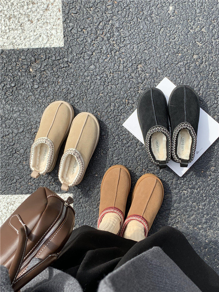 Glint Thickened Snowy Boots Woman 2023 Winter Ethnic Wind Retro Frosted Leather Thick Bottom Thickened with a foot pedal cotton tug-Taobao