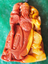 Boutique Longling Laokeng Huanglongyu Guan hand handle pendant rare chicken blood red water permeable men must