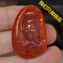 Ice floating South Red Manau Oil Rundown Guanyin pendant pendant with a piece of persimmon red surework finely sculpted Millver