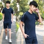 Quần áo thể thao hè 2018 quần short nam tay ngắn phù hợp với thể thao chạy thể thao thể thao và bộ đồ 2 mảnh giải trí - Thể thao sau bộ quần áo the thao nam 