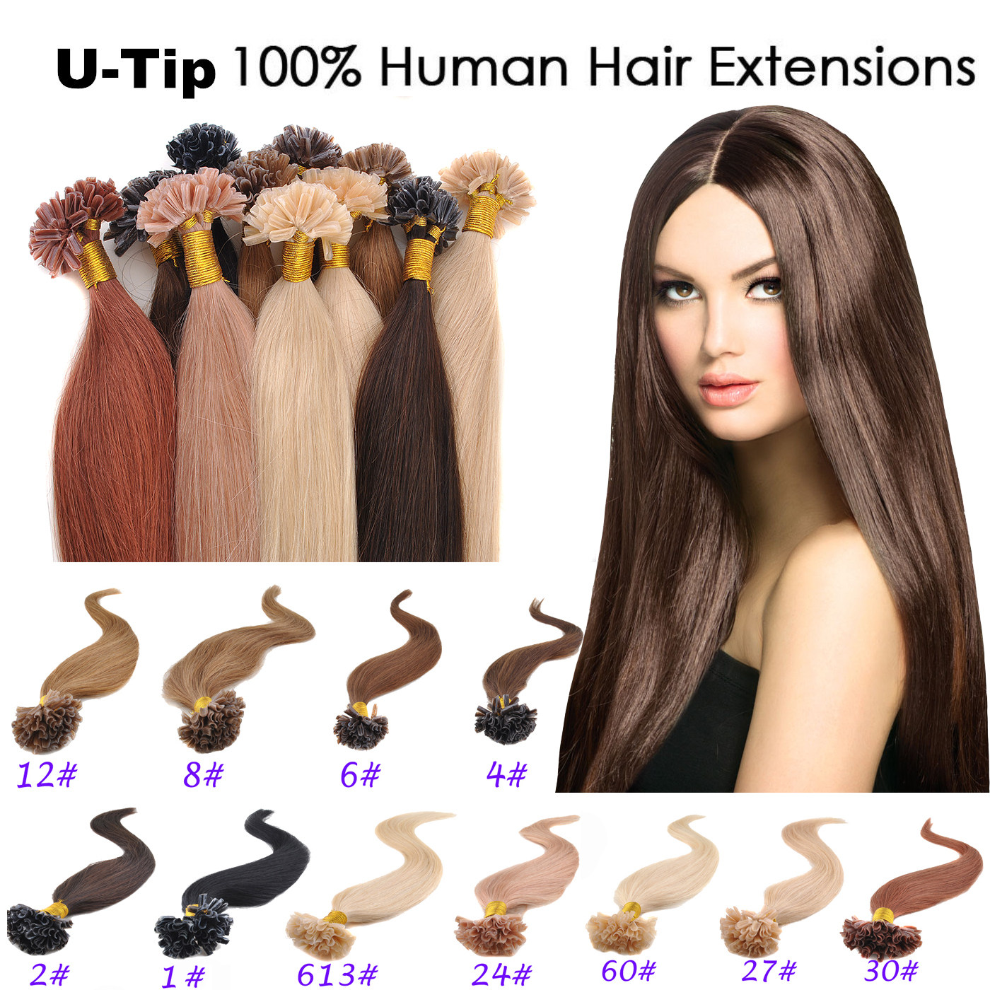 Full-truth hair uncertain nail nail hair hair hair straight sheet 100 beams U-Tip Human Hair