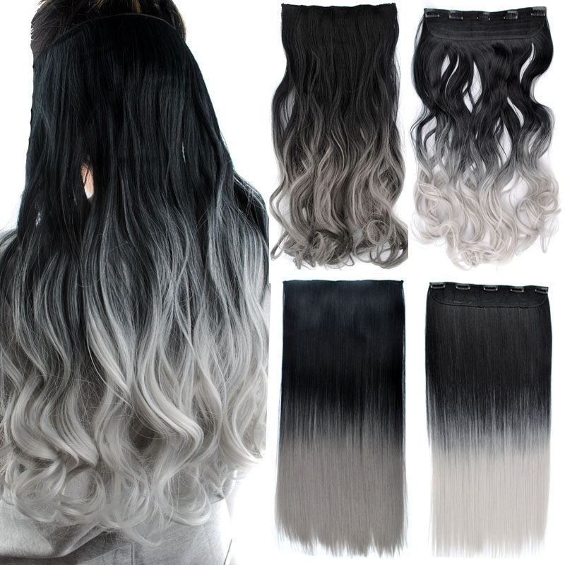Pie-in-wigs Gradual Layer Color with a slice-style hairpiece emulation hair straightaway hair straightaway with no-scratches and long straight hair gray