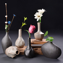 Tea set Tea table Coarse pottery vase Zen Chinese vase Retro flower arrangement Flower art Pottery ornaments Small porcelain vase