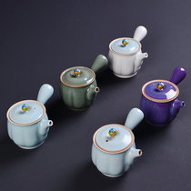 Ceramic Ru Dingkiln teapot home Gongfu tea with single tea pot creative Japanese style travel hand grabbing pot tea-punching machine