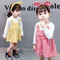 Special 2018 new female baby plaid autumn skirt Girls long sleeve spring and autumn baby dress send hairband
