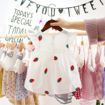 Childrens Clothing Girls summer new short-sleeved dress Childrens strawberry embroidery dress Baby flying sleeve dress