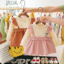 Girls autumn dress Small childrens clothing Baby dress Infant long sleeve Korean fake two-piece skirt 01-3 years old
