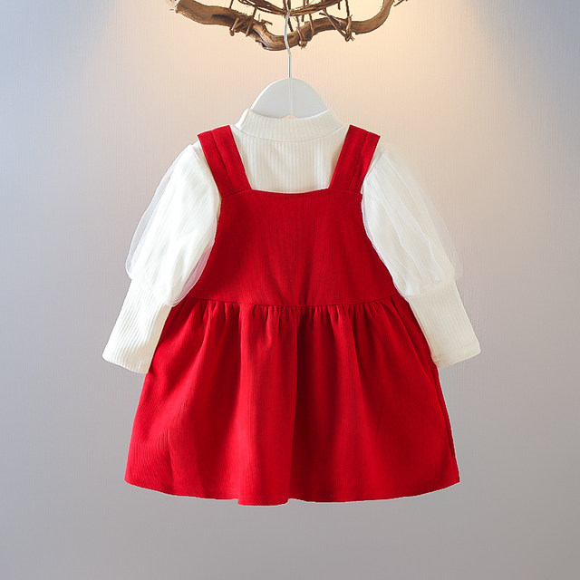 Girls dress 2022 spring and autumn new style Western-style bow girl baby skirt vest skirt two-piece New Year's dress