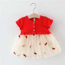 Female baby 2019 new Korean version of the girl skirt sleeveless vest short sleeve stitching mesh skirt childrens princess skirt