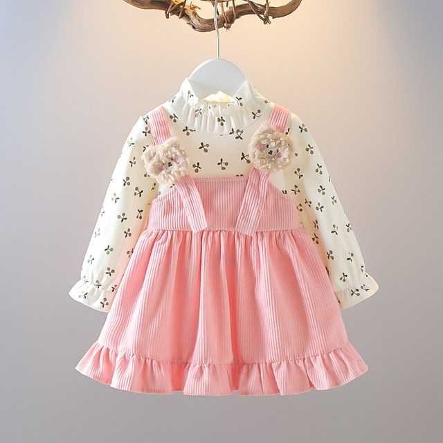 Girls princess skirt spring and autumn 2022 new style children's retro corduroy little girl Korean version fake two-piece skirt