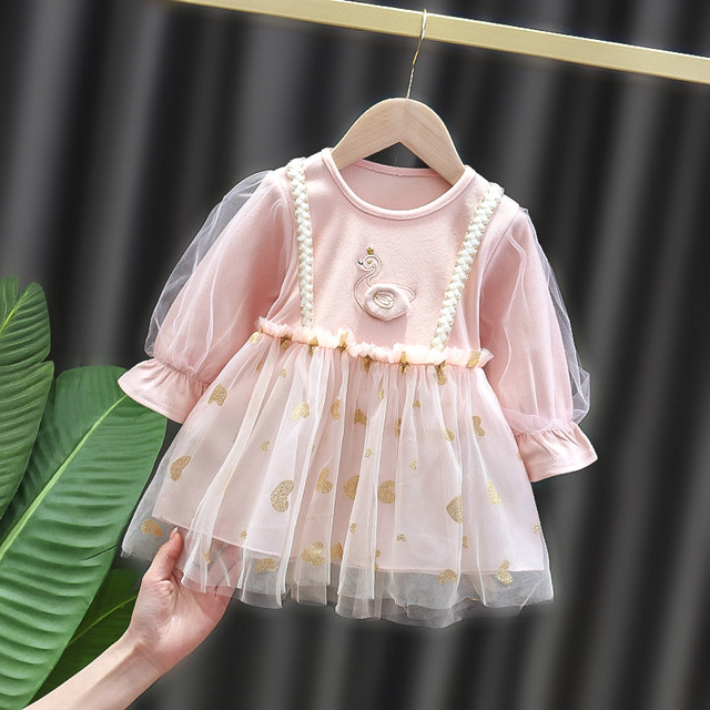 Baby girl spring dress 1 year old child fake suspender skirt 2 year old girl long sleeve dress baby spring clothes new