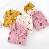 New Japanese Ladies Pure Cotton Long-sleeved Pajamas Crepe Gauze Spring and Autumn Soft Breathable Thin Homewear Set