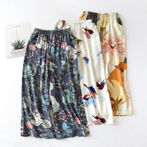 New womens spring and summer wide-leg pants thin section soft cotton loose casual home pants ladies cool feeling home pajama pants