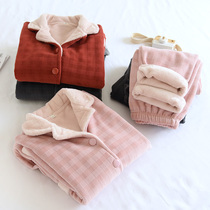 Autumn and winter new coral velvet pajamas mens Qingbei velvet solid color ladies plus velvet warm flannel home service suit