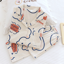 New pajamas set womens spring and autumn knitted cotton long-sleeved Korean printing autumn loose home clothes cute cartoon