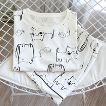 Xia Shangxin Ms. Knitted Cotton Homewear Thin Section Short-sleeved Shorts Pullover Pajamas Casual Cute Student Clothes