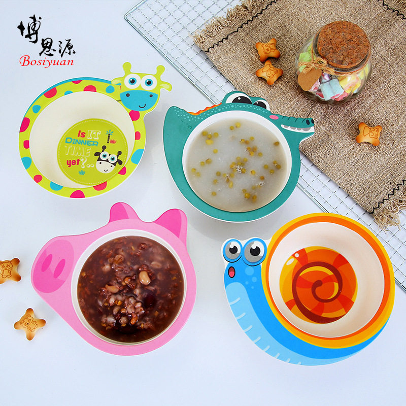 Children Bowls Cartoon Bamboo Fiber Cutlery New Creative Animal Motif Cute Children Bowls Mother & Baby Promotion Small Gift
