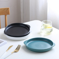 Nordic Matt Breakfast Pan Round Dish Dish Western Dining Tray Home Binaural Dishes Ceramic Cutlery Baking Baking Tray