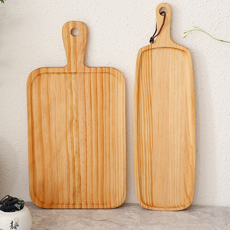 Pine Western Plates Handle-type wooden steak board dining plates Rectangular non-slip pizza bread trays