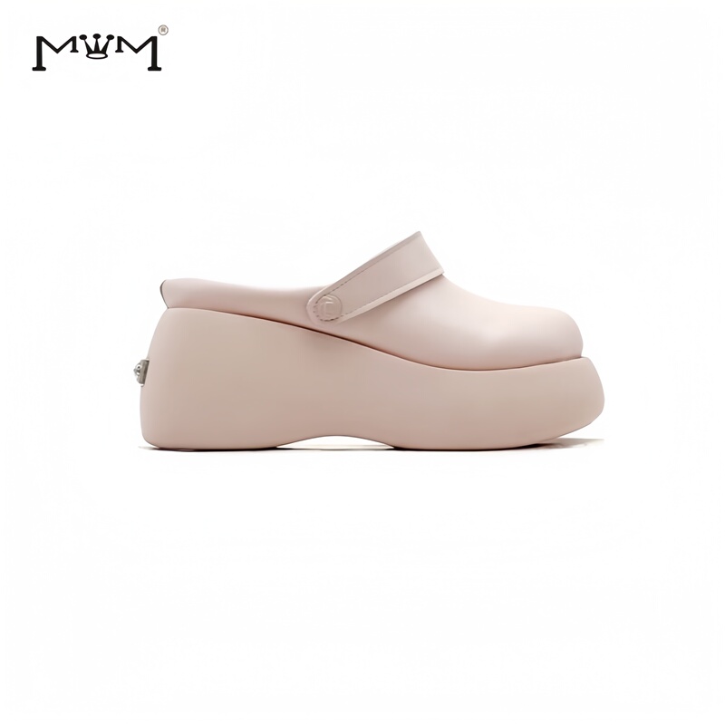 8cm Sheepskin Height-Increasing Mules, Cloud-Soft Mules, Original Design for Petite Individuals, Suitable for Commuting, Casual, Retro, and Lazy Style