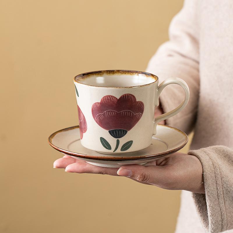 Jingdezhen Creative Hand-Painted Floral High-End Ceramic Coffee Cup Set Underglaze Color Mug Tea Set Exquisite Gift