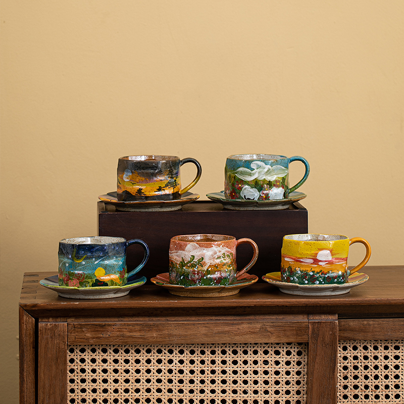 Jingdezhen Retro Coarse Pottery Painted Water Cup, Coffee Cup, Afternoon Tea Cup, Pure Handmade Ceramic Cup, High-End Exquisite Gift