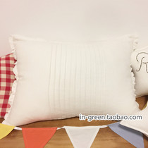 In Green White imported pure linen simple ruffled pillowcase