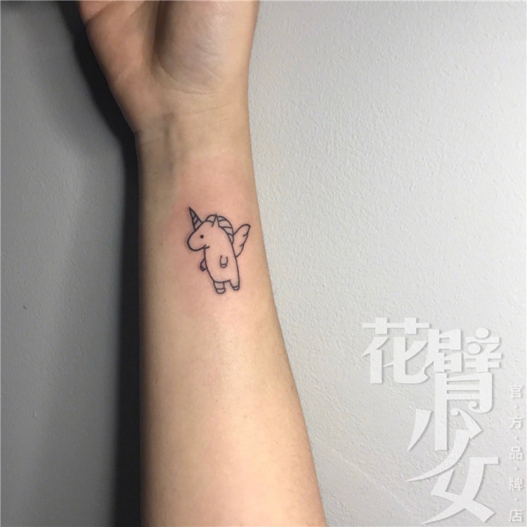 Floral arm Girl TATTOO 212 cartoon black unicorn flying horse cute and soft girl tattooed with tattooed green one 2