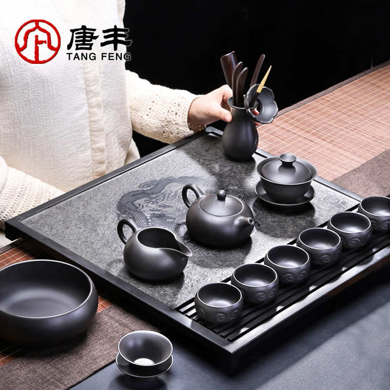 Tang Feng ceramic purple kung fu tea set home half manual it tea cups of black 6 cups