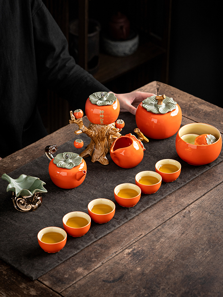 [USD 53.43] Persimmon Ruyi Red 2022 new Kung Fu tea set home