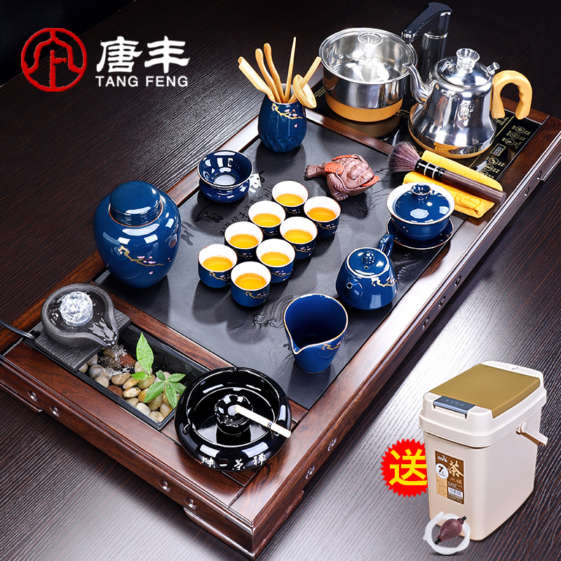 Tang Feng ebony tea set of household solid wood tea tray was water sharply stone tea table 4 and office use