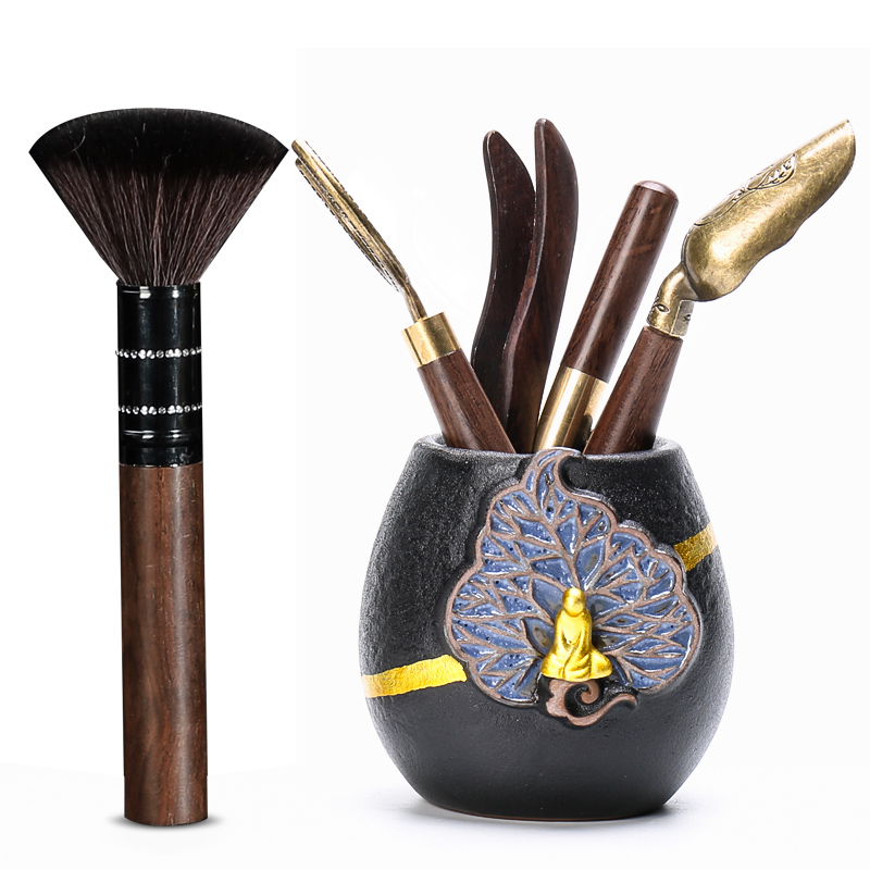 Tang Feng household ebony wood tea ceramic tea tin, 6 gentleman suit kunfu tea tea accessories brush ChaGa group Z